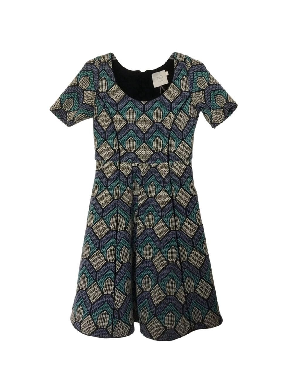 Anthropologie HD in Paris Short Sleeve Geometric Flare fit Skater Dress